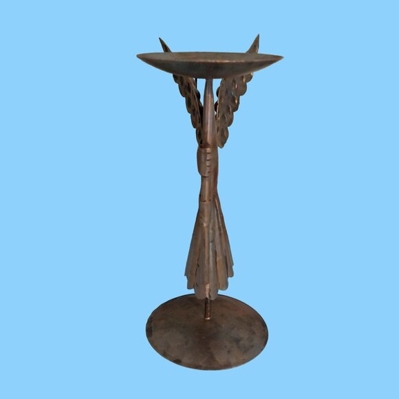 Vintage Bombay Co Large Hammered Metal Decorative Angel Candle Holder - Picture 3 of 8